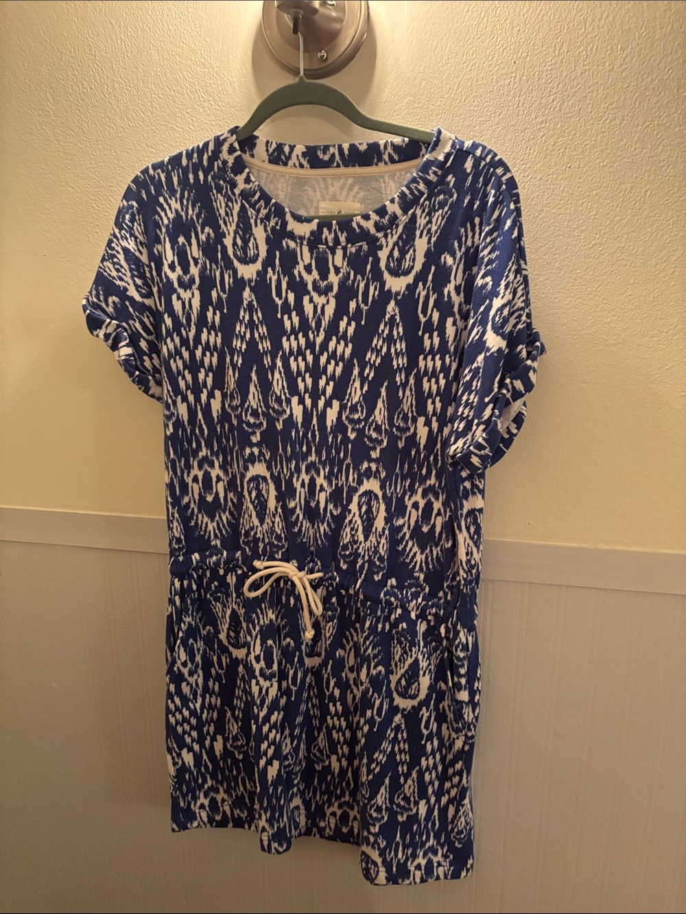 Lou & Grey Blue and White Printed Drawstring Dress from LOFT